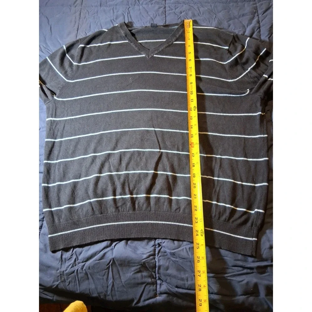 Banana Republic Mens Sweater XL Blue Stripe Blend Silk Cashmere Lightweight‎